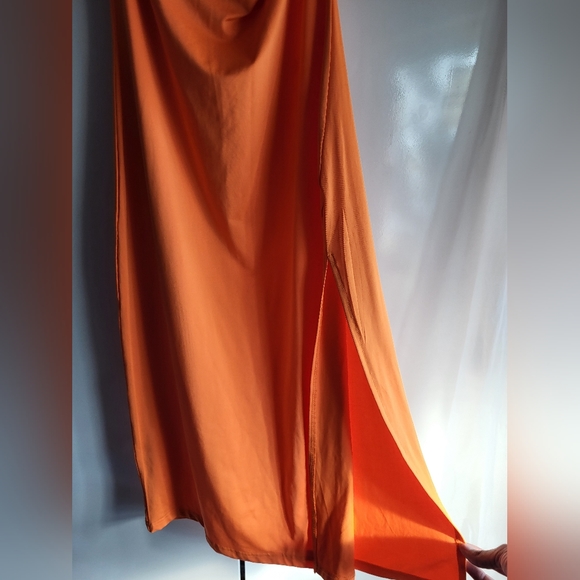 Tangerine one shoulder bodycon split midi dress - Picture 4 of 5